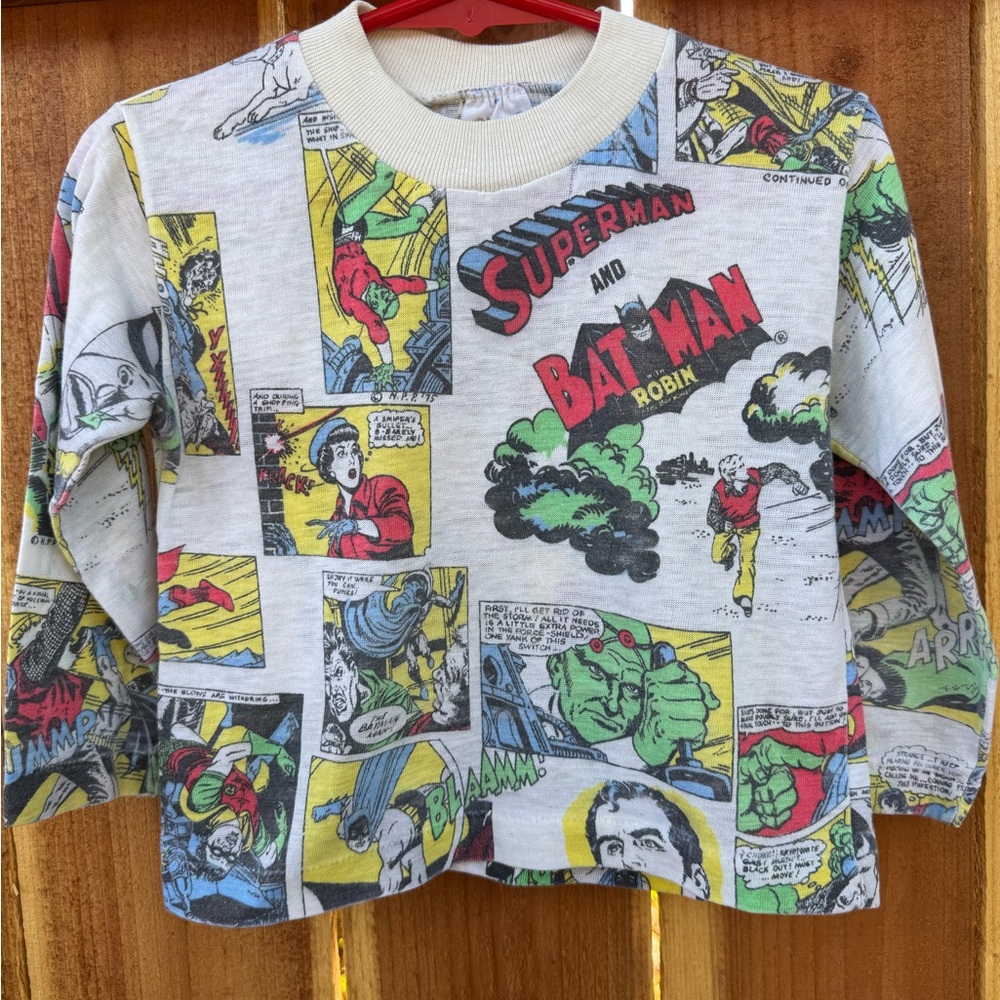 Vintage 70s Wee Rob Roy Comic Strip Superman Batman Kids Long Sleeve Tee Sz 4T